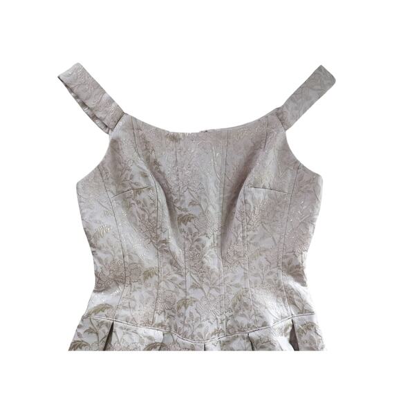 Teri Jon by Rickie Freedman Metallic Jacquard Pleated Cocktail Midi Dress Size 2 - Picture 3 of 13